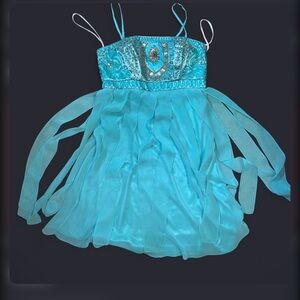 Sue Wong teal aqua empire babydoll mini dress beaded spaghetti strap strips 4